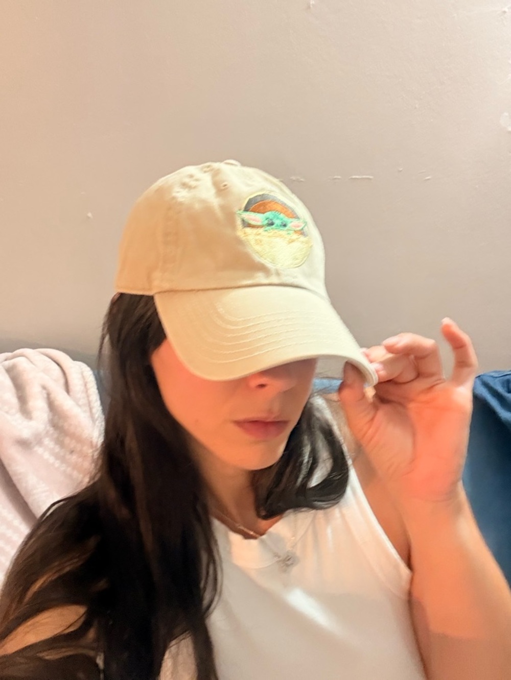 Tan Baseball Cap with Embroidered Grogu Patch